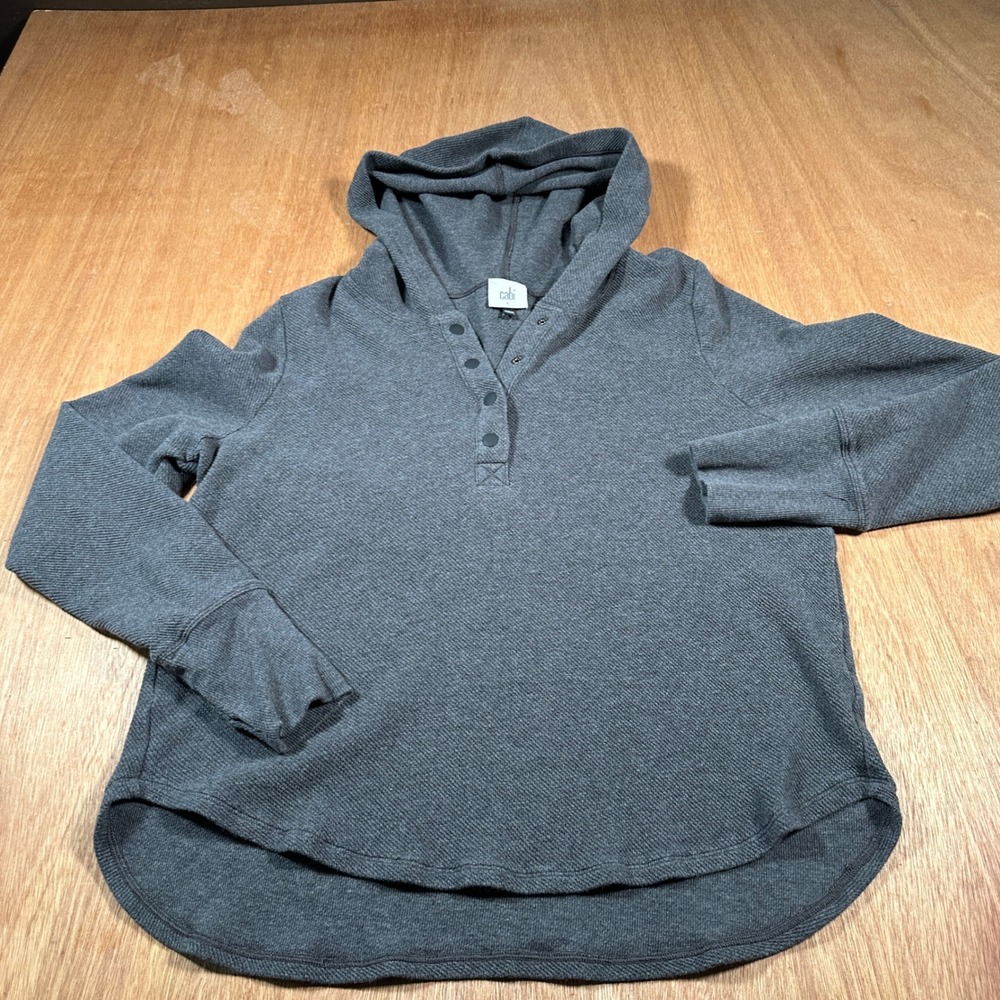 Cabi Serenity Hoodie Women L Gray Waffle Knit Henley Snap Button Pullover 4638